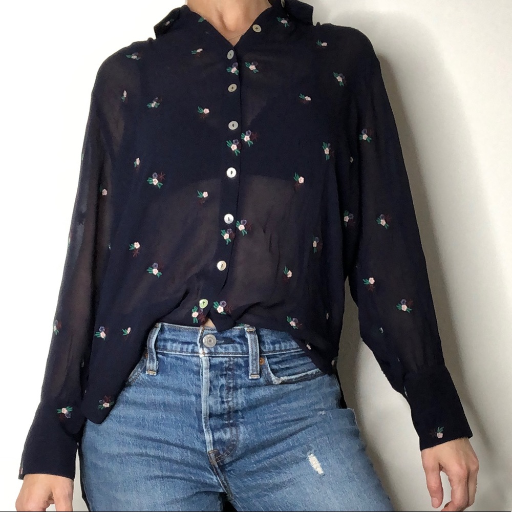 NWT Cleobella Navy Floral Embroidered Blouse Top S